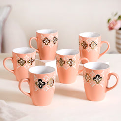 Peach Perfect Coffee Mug Set Of 6 350ml - Coffee mugs, coffee mug set, ceramic coffee mugs, printed coffee mugs