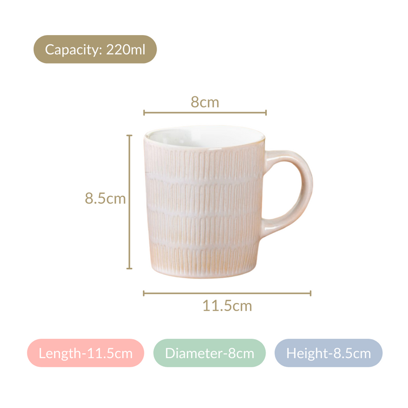 White Ribbed Coffee Mug Set Of 6 220ml - Tea cups, tea cup set, coffee cups, ceramic cups, ceramic tea cups, coffee mugs, white coffee mugs