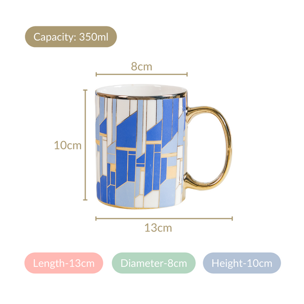 Set Of 2 Blue Gold Tea Cups With Gift Box 350ml