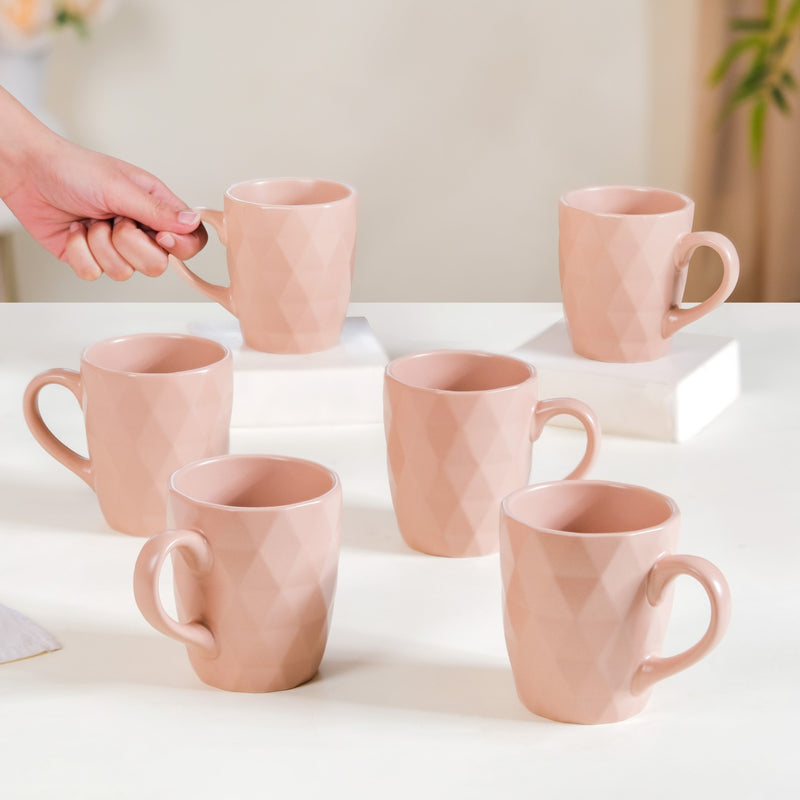 Subtle Pink Cup Set Of 6 Ideal For Tea Coffee 220ml - Coffee mugs, ceramic mug set, coffee mug set, pink ceramic mugs, ceramic mug set of 6