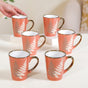 Fern Leaves Ceramic Mug Set Of 6 Coral Orange 350ml - Coffee mugs, ceramic mug set, coffee mug set, printed coffee mugs, metallic mugs, printed mugs