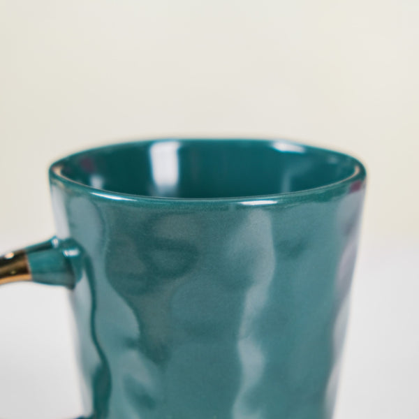 Dark Green Pebbled Coffee Mug Set Of 6 With Spoons 350ml
