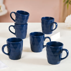 Just-The-Right-Size Tea Coffee Mug Set Of 6 Navy Blue 220ml - Tea cups, coffee cups, tea cup set of 6, coffee mugs, coffee mug set, blue coffee mugs