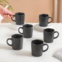 Black Matte Coffee Mug Set Of 6 220ml - Coffee mugs, ceramic mug set, coffee mug set, black coffee mugs