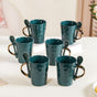 Cup With Spoon Set Of 6 Glossy Dark Green 350ml - Coffee mugs, ceramic mug set, coffee mug set, coffee mug with spoon