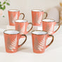 Fern Leaves Ceramic Mug Set Of 6 Coral Orange 350ml - Coffee mugs, ceramic mug set, coffee mug set, printed coffee mugs, metallic mugs, printed mugs