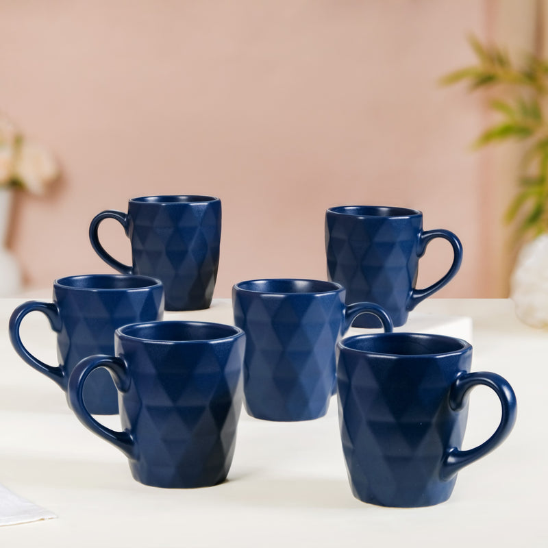 Just-The-Right-Size Tea Coffee Mug Set Of 6 Navy Blue 220ml - Tea cups, coffee cups, tea cup set of 6, coffee mugs, coffee mug set, blue coffee mugs