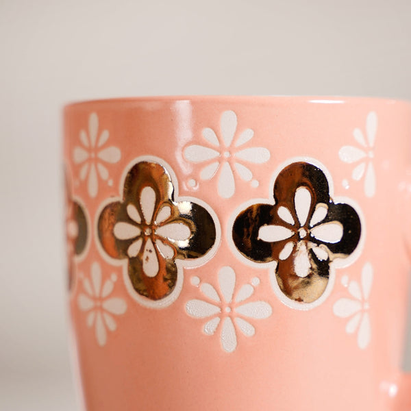 Peach Floral Patterned Coffee Mug Set Of 6 350ml