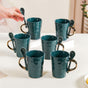 Cup With Spoon Set Of 6 Glossy Dark Green 350ml - Coffee mugs, ceramic mug set, coffee mug set, coffee mug with spoon