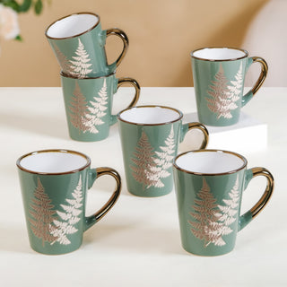 Fern Leaves Coffee Mug Set Of 6 Sage Green 350ml