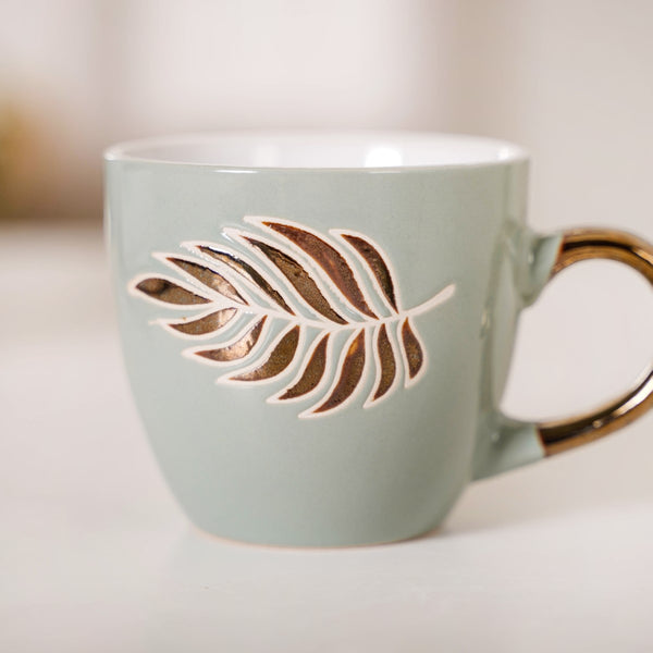 Metallic Leaf Coffee Mugs Set Of 6 Light Green 250ml