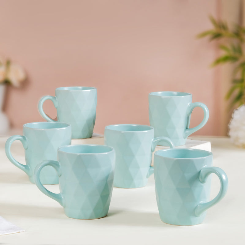 Chai Coffee Cup Light Blue Set Of 6 220ml - Coffee mugs, ceramic mug set, coffee mug set, blue coffee mugs, tea cups, tea cup set