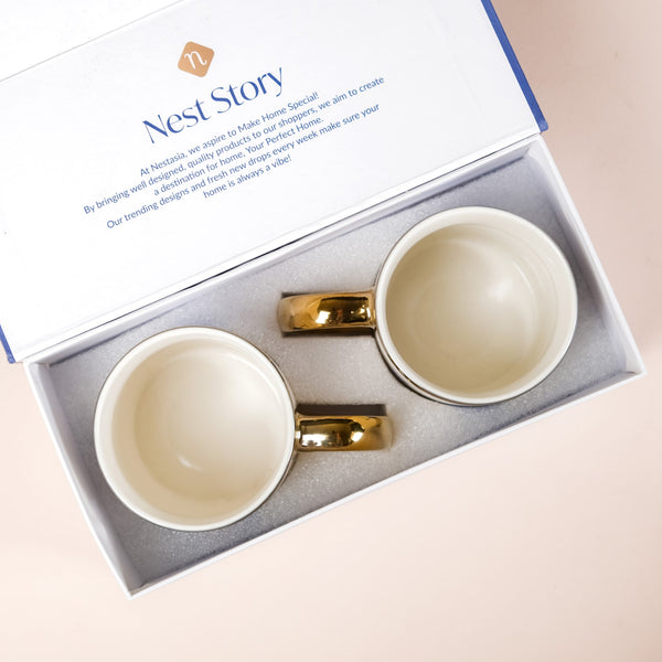 Set Of 2 Blue Gold Tea Cups With Gift Box 350ml