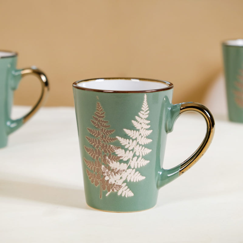 Fern Leaves Coffee Mug Set Of 6 Sage Green 350ml - Coffee mugs, coffee mug set, ceramic coffee mugs, printed coffee mugs