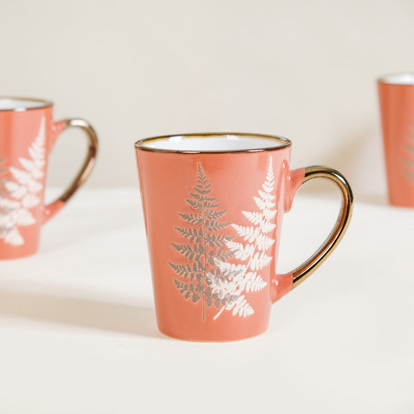 Fern Leaves Ceramic Mug Set Of 6 Coral Orange 350ml