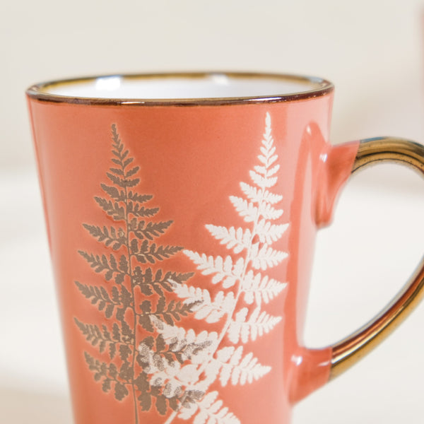 Leafy Ceramic Mug Set Of 6 Orange 350ml