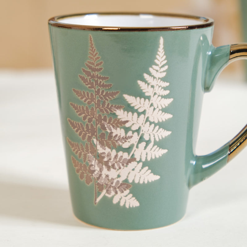 Fern Leaves Coffee Mug Set Of 6 Sage Green 350ml - Coffee mugs, coffee mug set, ceramic coffee mugs, printed coffee mugs