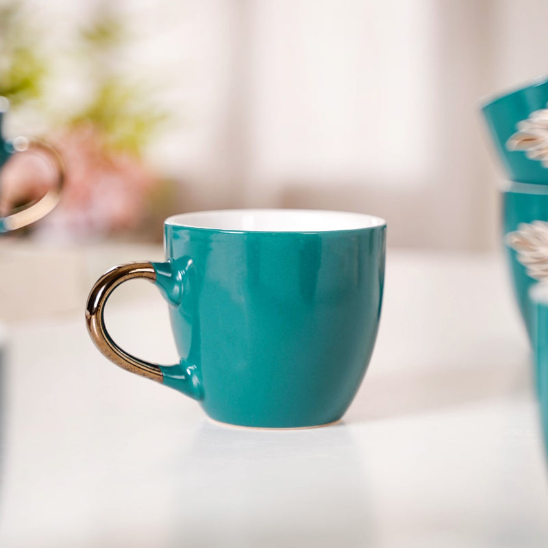 Luxe Leaf Green Tea Cup Set Of 6 250ml - Tea cups, tea cup set, ceramic tea cups, printed tea cups, tea cup set of 6, green tea cups