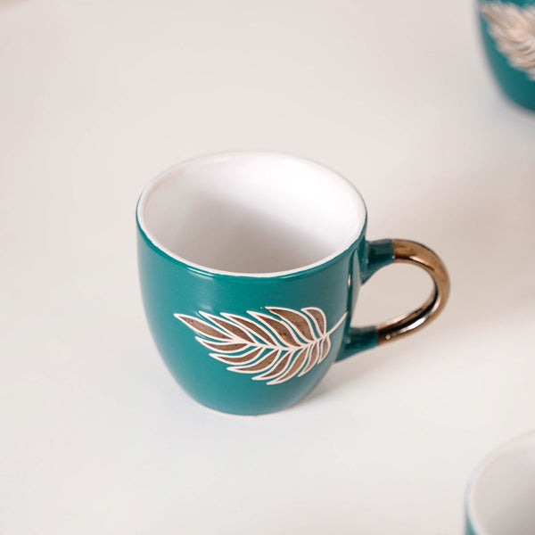Gold Laurel Lustre Ceramic Cup Set Of 6 Green 250ml