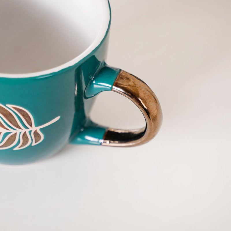 Luxe Leaf Green Tea Cup Set Of 6 250ml - Tea cups, tea cup set, ceramic tea cups, printed tea cups, tea cup set of 6, green tea cups