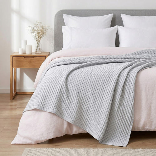 Combed Cotton Waffle Sofa Throw Blanket Light Grey 220x200cm