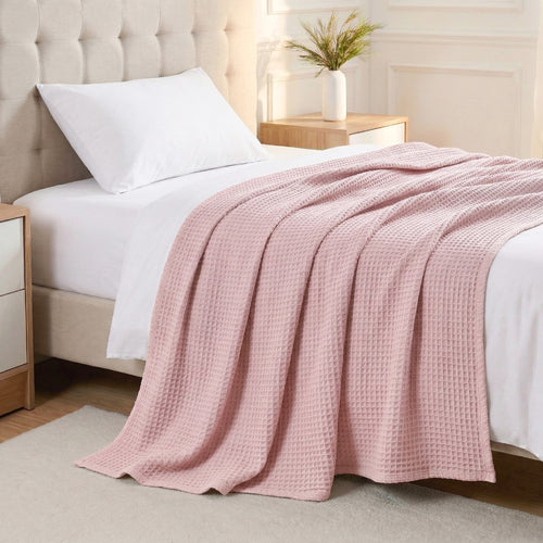 Combed Cotton Waffle Sofa Throw Blanket Pink 220x200cm