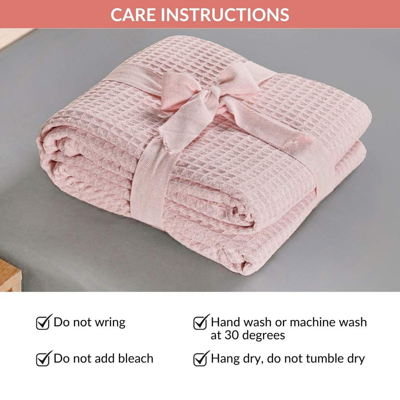 Combed Cotton Waffle Sofa Throw Blanket Pink 220x200cm