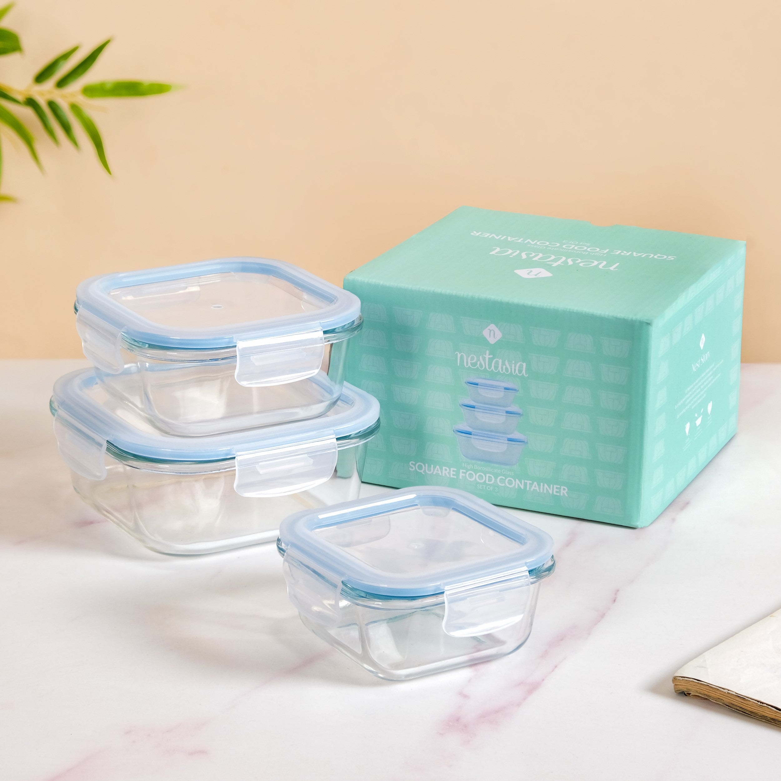Airtight Glass Lunch Box Set Of 3 S 300ml M 500ml L 800ml