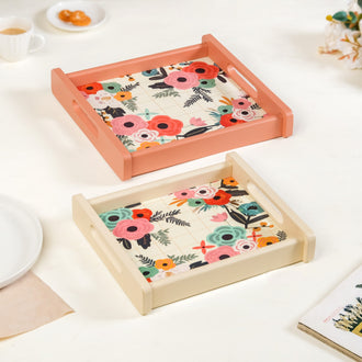 Flower Bouquet Nested Wooden Tray Set Of 2