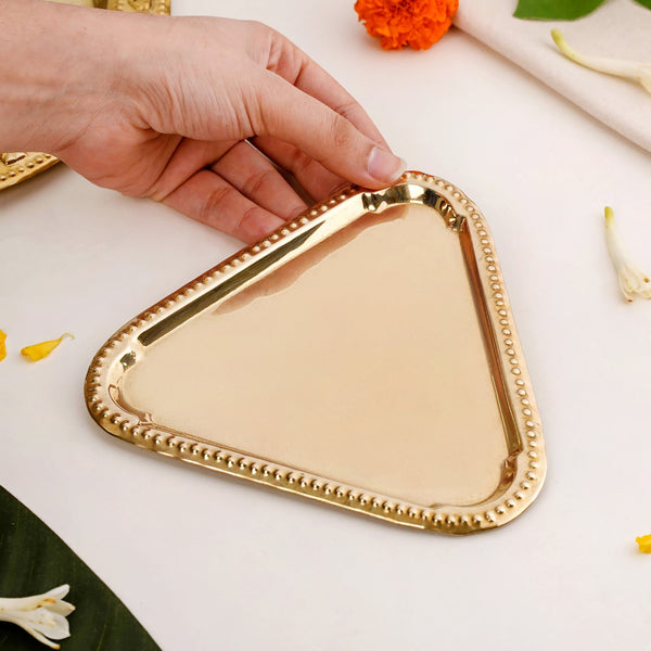 Veda Pure Brass Triangle Serving Platter Set Of 2 16x15cm