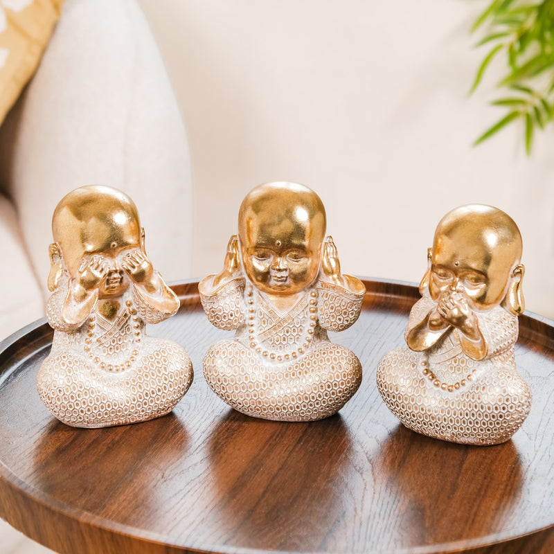 Wise Monk Trio Showpiece For Home Decor Gold