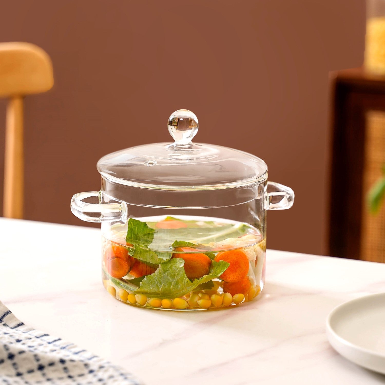 Borosilicate Stovetop Glass Cooking Pot With Lid 1500ml