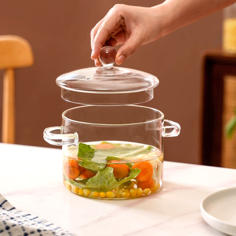 Borosilicate Stovetop Glass Cooking Pot With Lid 1500ml