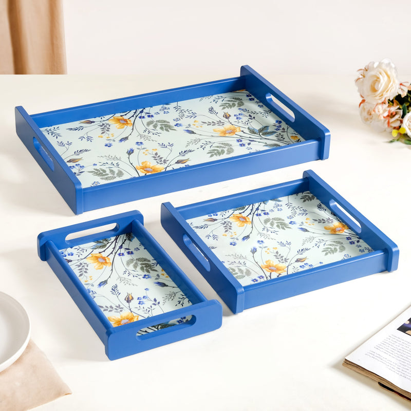 Set Of 3 Flower Field Wooden Serving Trays
