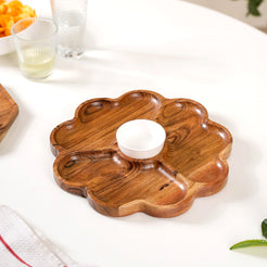 Cosmos 3 Section Snack Platter With Dip Bowl - Compartment plate, snack platter, wooden snack platter, serving platter, charcuterie platter