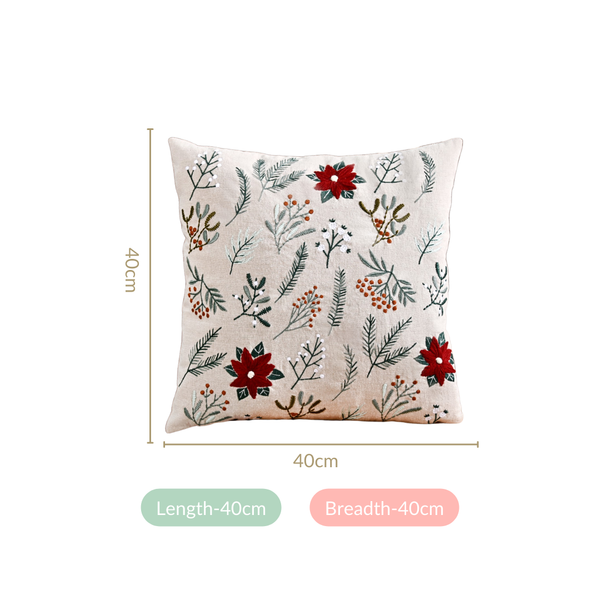 Chambray Cotton Cushion Cover With Floral Embroidery 40x40cm