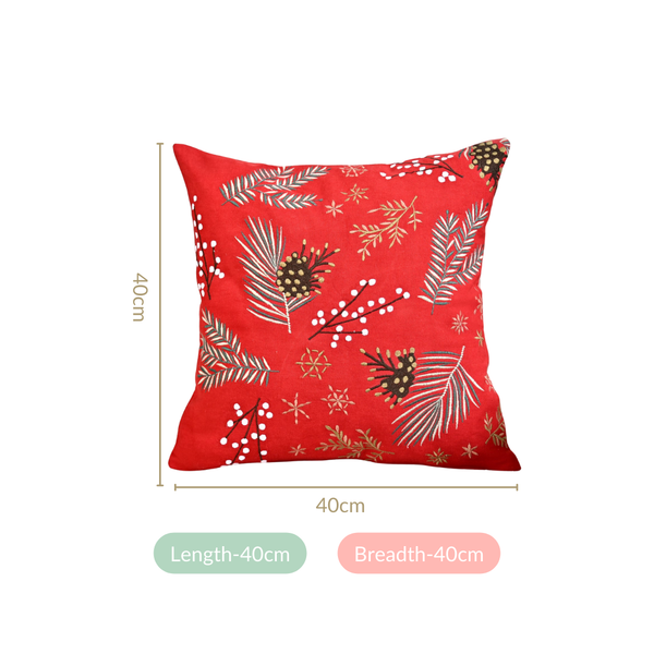 Pine Leaves Bright Red Couch Cushion Cover 40x40cm