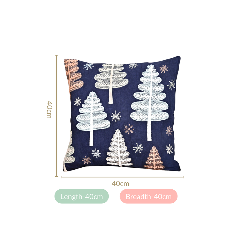 Festive Charm Dark Blue Embroidered Cushion Cover 40x40cm