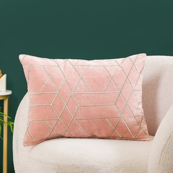 Silver Embroidered Geometric Cushion Cover 50x35 cm