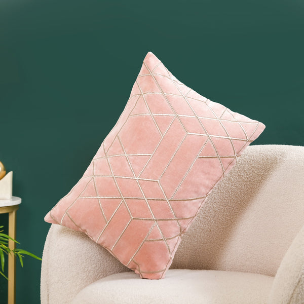 Silver Embroidered Geometric Cushion Cover 50x35 cm