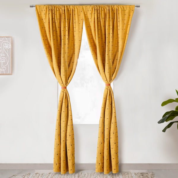Set Of 2 Mustard Yellow Divider Curtain 9x4.5 Feet