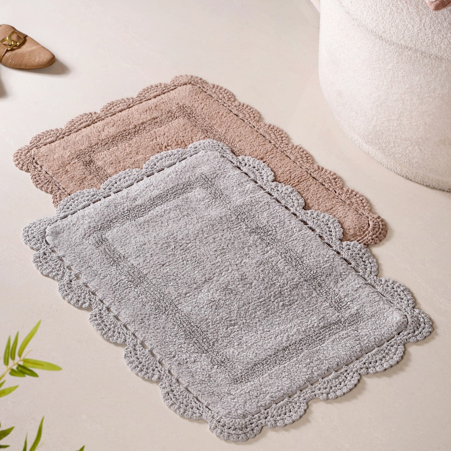 Plush Crochet Cotton Door Mats Set Of 2 29x21 Inch