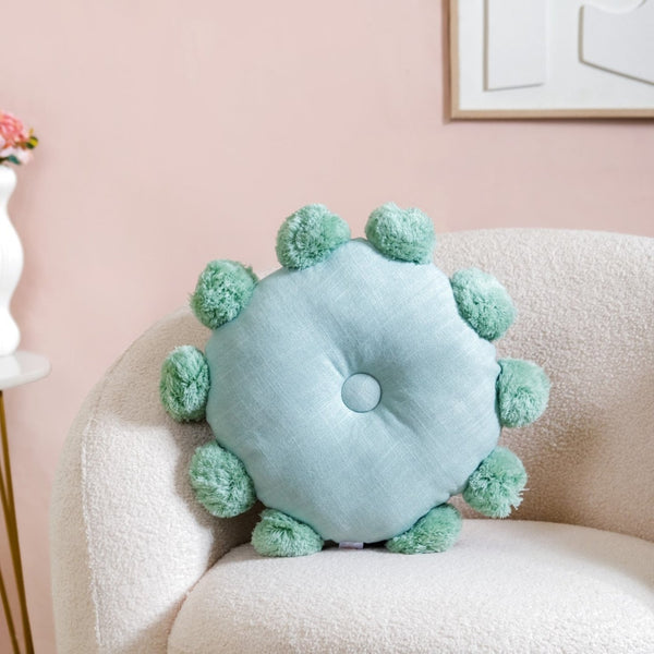 Pom Pom Round Cushion Mint Green 17 Inch