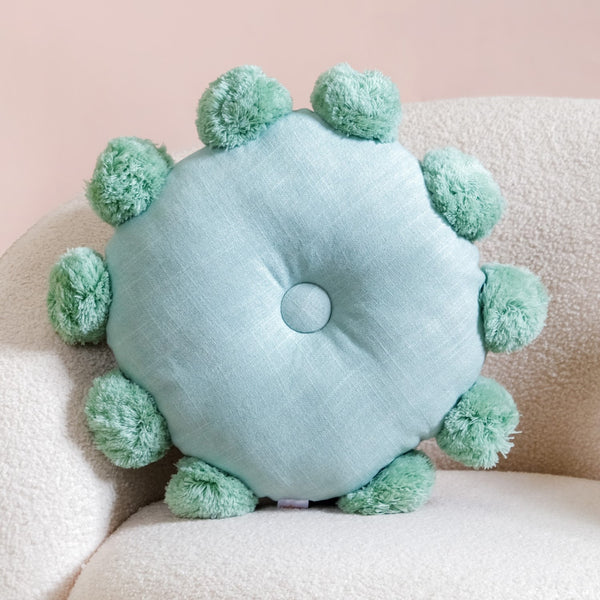 Pom Pom Round Cushion Mint Green 17 Inch