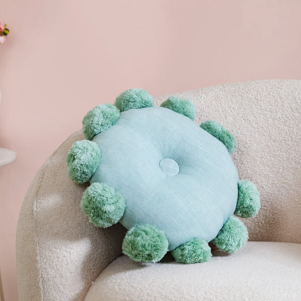 Pom Pom Round Cushion Mint Green 17 Inch