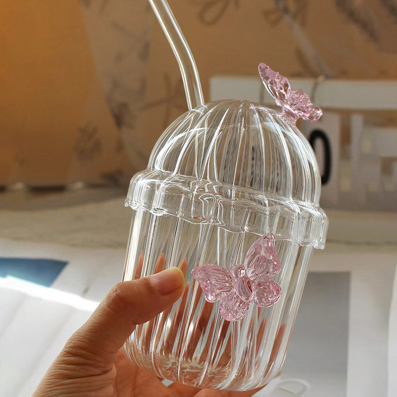 Crystal Fairy Core Butterfly Tumbler With Lid And Straw 450ml Set Of 2
