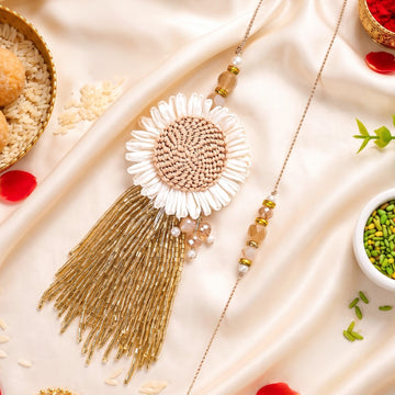 Ivory Daisy Rakhi And Lumba Gift Set