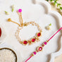 Regal Pink Quartz Rakhi And Bracelet Lumba Set