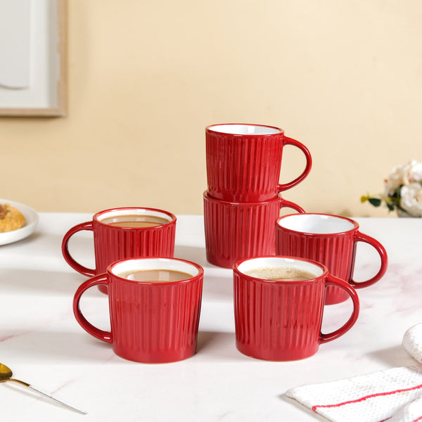 Cresta Ceramic Coffee Mug Set Of 6 Red 300ml