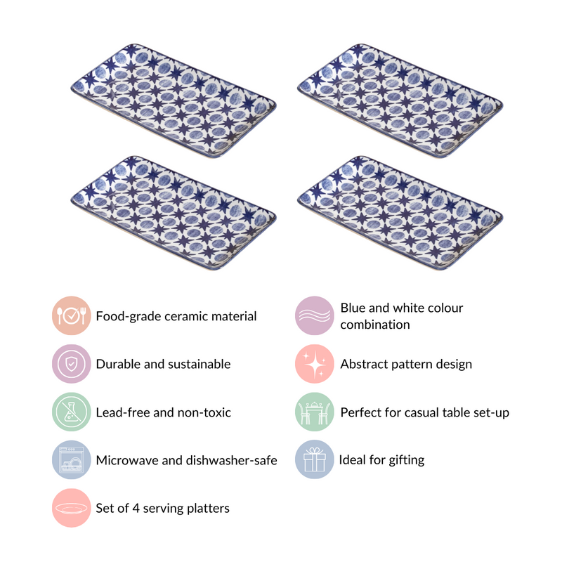 Abstract Design Ceramic Platters Set Of 4 8x4 Inch - Ceramic platter, ceramic platter set, platter for snacks, snack platters